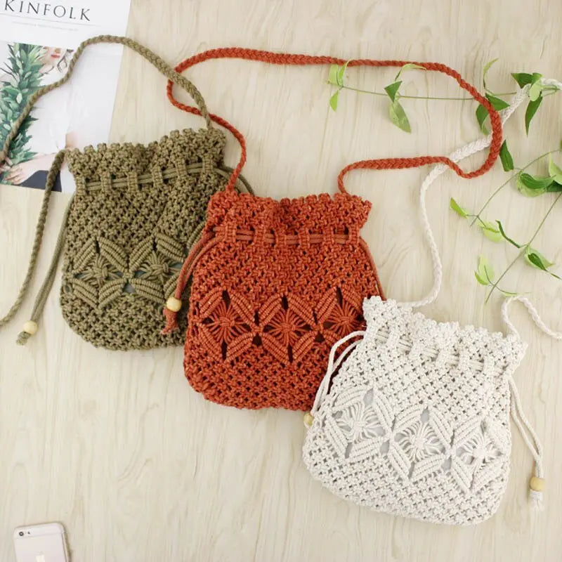 Knitted Tassel Bag Beach Women Bag woven Bag Beauty hair & fashionfj