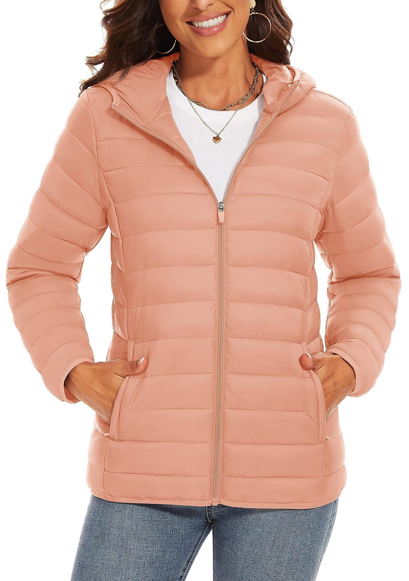 Hooded Down Jacket Zipper Winter Warm Coat Jacket Beauty hair & fashionfj