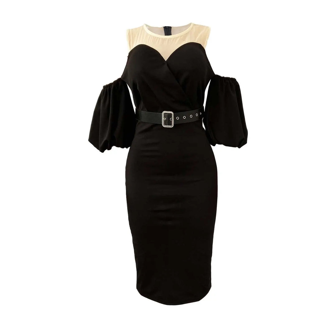 African Women's Color Matching Puff Sleeve Plus Size Dress Beauty hair & fashionfj
