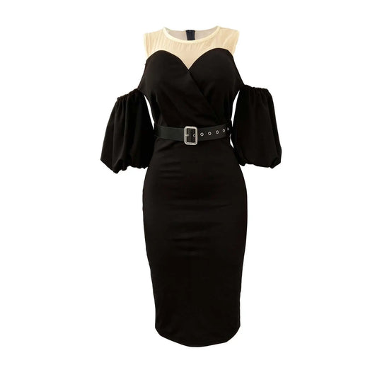 African Women's Color Matching Puff Sleeve Plus Size Dress Beauty hair & fashionfj