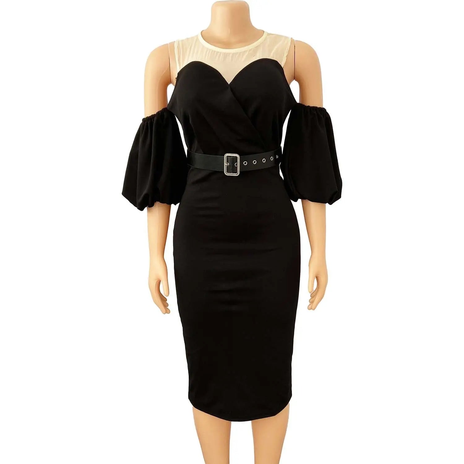 African Women's Color Matching Puff Sleeve Plus Size Dress Beauty hair & fashionfj