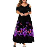 Short Sleeve Off-shoulder Plus Size Purple Print Dress Beauty hair & fashionfj