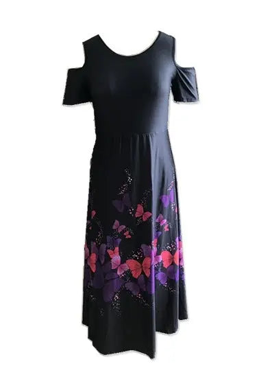 Short Sleeve Off-shoulder Plus Size Purple Print Dress Beauty hair & fashionfj
