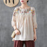 Retro Embroidery Small Flower Round Neck Short-Sleeved T-Shirt Women Loose Baby Shirt Summer And Autumn New Five-Point Sleeve Cotton Top Beauty hair & fashionfj