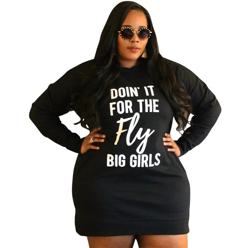 Plus Size Dresses for Women Letter Print Hoodie Casual Loose Mini Dress Sweat Suits Spring Clothes Beauty hair & fashionfj