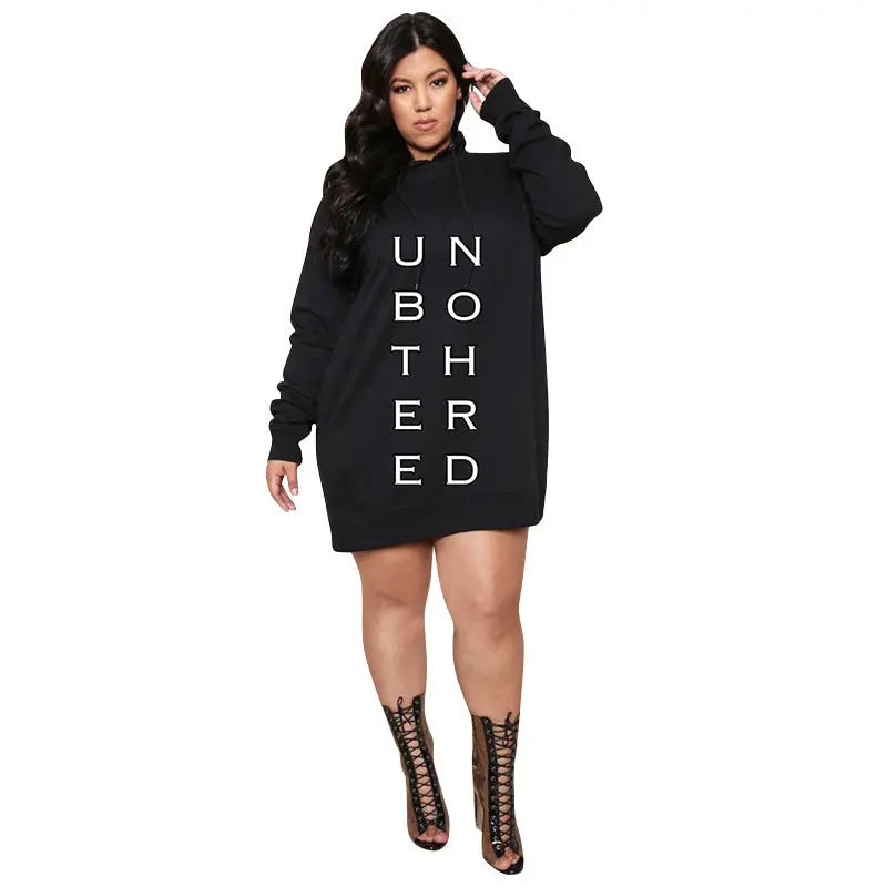 Plus Size Dresses for Women Letter Print Hoodie Casual Loose Mini Dress Sweat Suits Spring Clothes Beauty hair & fashionfj