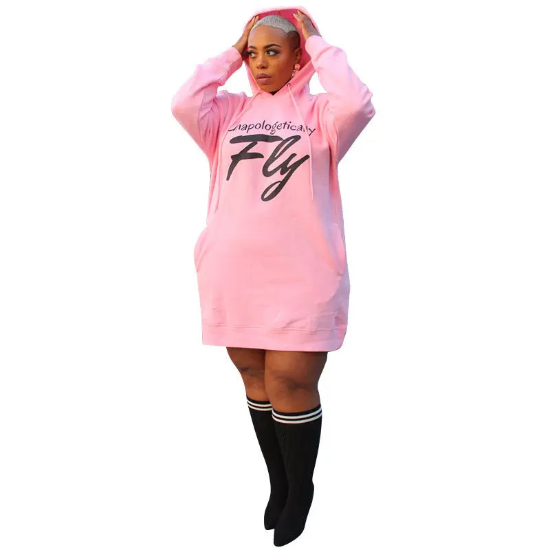 Plus Size Dresses for Women Letter Print Hoodie Casual Loose Mini Dress Sweat Suits Spring Clothes Beauty hair & fashionfj