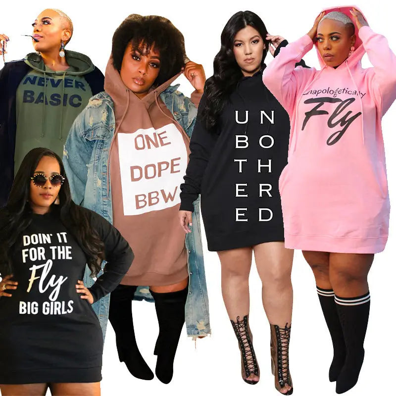Plus Size Dresses for Women Letter Print Hoodie Casual Loose Mini Dress Sweat Suits Spring Clothes Beauty hair & fashionfj