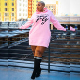 Plus Size Dresses for Women Letter Print Hoodie Casual Loose Mini Dress Sweat Suits Spring Clothes Beauty hair & fashionfj