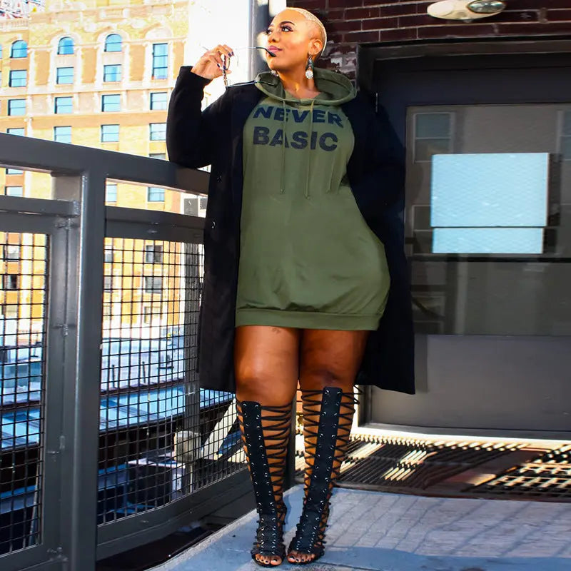 Plus Size Dresses for Women Letter Print Hoodie Casual Loose Mini Dress Sweat Suits Spring Clothes Beauty hair & fashionfj