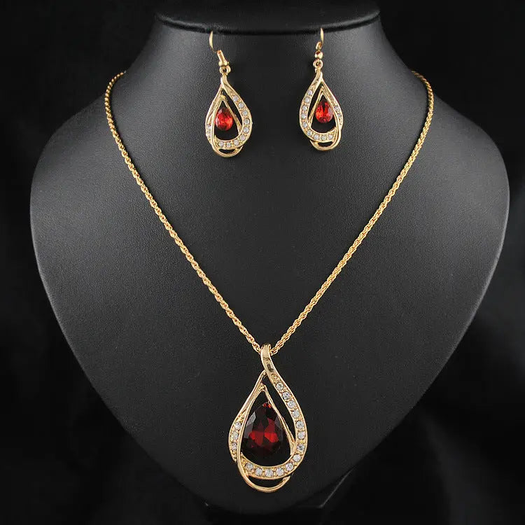 Double Drop Crystal Set Necklace Earrings Beauty hair & fashionfj