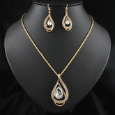 Double Drop Crystal Set Necklace Earrings Beauty hair & fashionfj