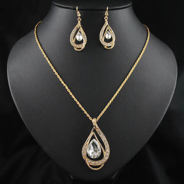 Double Drop Crystal Set Necklace Earrings Beauty hair & fashionfj