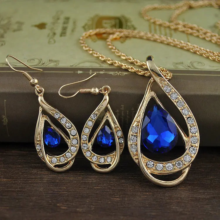 Double Drop Crystal Set Necklace Earrings Beauty hair & fashionfj