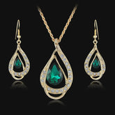 Double Drop Crystal Set Necklace Earrings Beauty hair & fashionfj