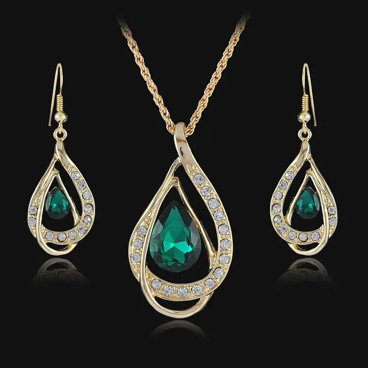 Double Drop Crystal Set Necklace Earrings Beauty hair & fashionfj