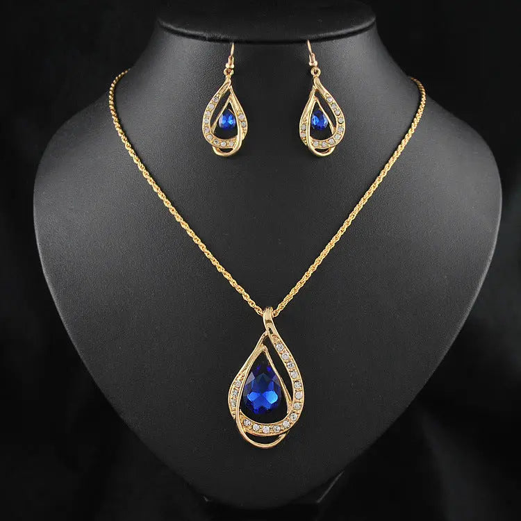 Double Drop Crystal Set Necklace Earrings Beauty hair & fashionfj
