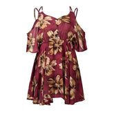Plus Size Women Dresses Spaghetti Strap V-neck Printed Loose Chiffon Dress Off Shoulder Beauty hair & fashionfj