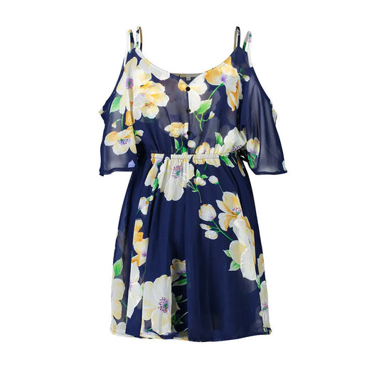 Plus Size Women Dresses Spaghetti Strap V-neck Printed Loose Chiffon Dress Off Shoulder Beauty hair & fashionfj