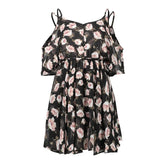 Plus Size Women Dresses Spaghetti Strap V-neck Printed Loose Chiffon Dress Off Shoulder Beauty hair & fashionfj