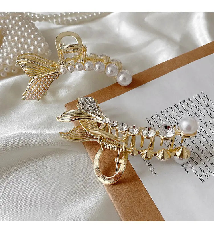 Metal Pearl Rhinestone Fishtail Small Clamp Beauty hair & fashionfj