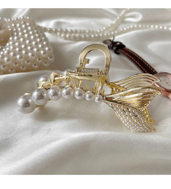 Metal Pearl Rhinestone Fishtail Small Clamp Beauty hair & fashionfj