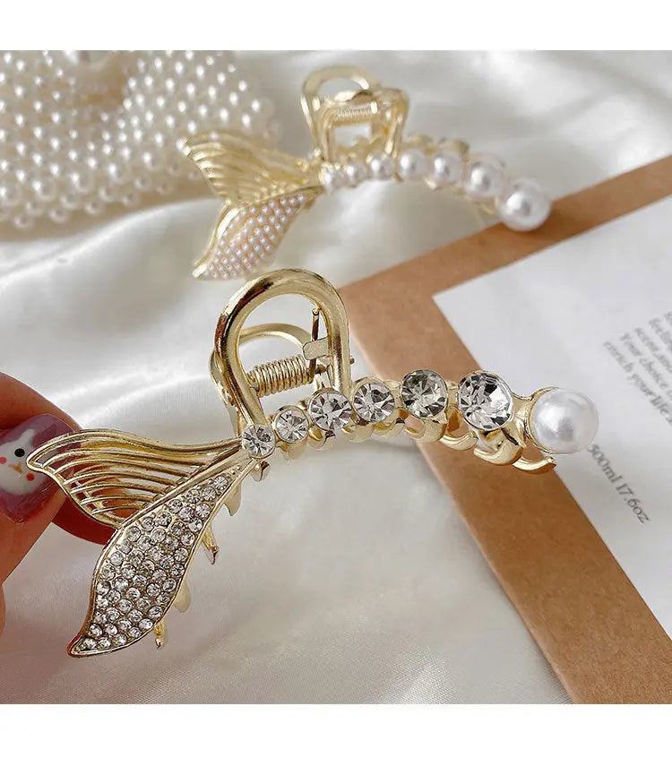 Metal Pearl Rhinestone Fishtail Small Clamp Beauty hair & fashionfj