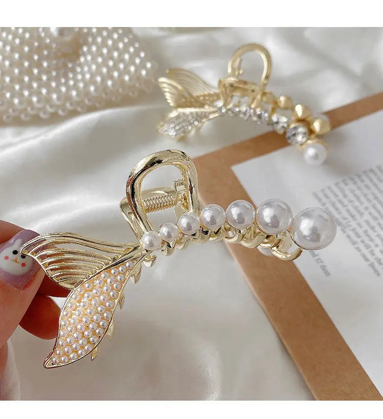 Metal Pearl Rhinestone Fishtail Small Clamp Beauty hair & fashionfj