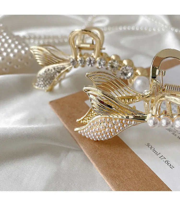 Metal Pearl Rhinestone Fishtail Small Clamp Beauty hair & fashionfj