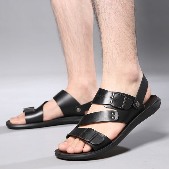 Two-layer Leather Casual Fashion Beach Shoes Thick-soled Sandals Men&