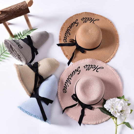 Sun Hat Female Summer Sun Hat English Embroidery Casual Wild Sunscreen Straw Hat Big Brim Beach Korean Wave Hat