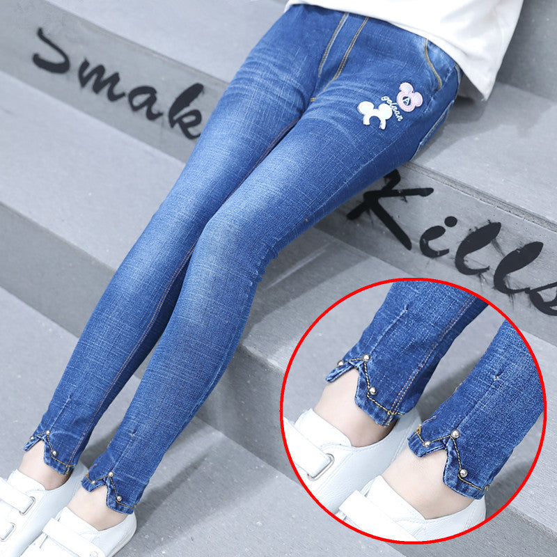 Korean Children"s Clothing Girls" Spring New Fashion Five Pointed Star Skinny Jeans Beauty hair & fashionfj