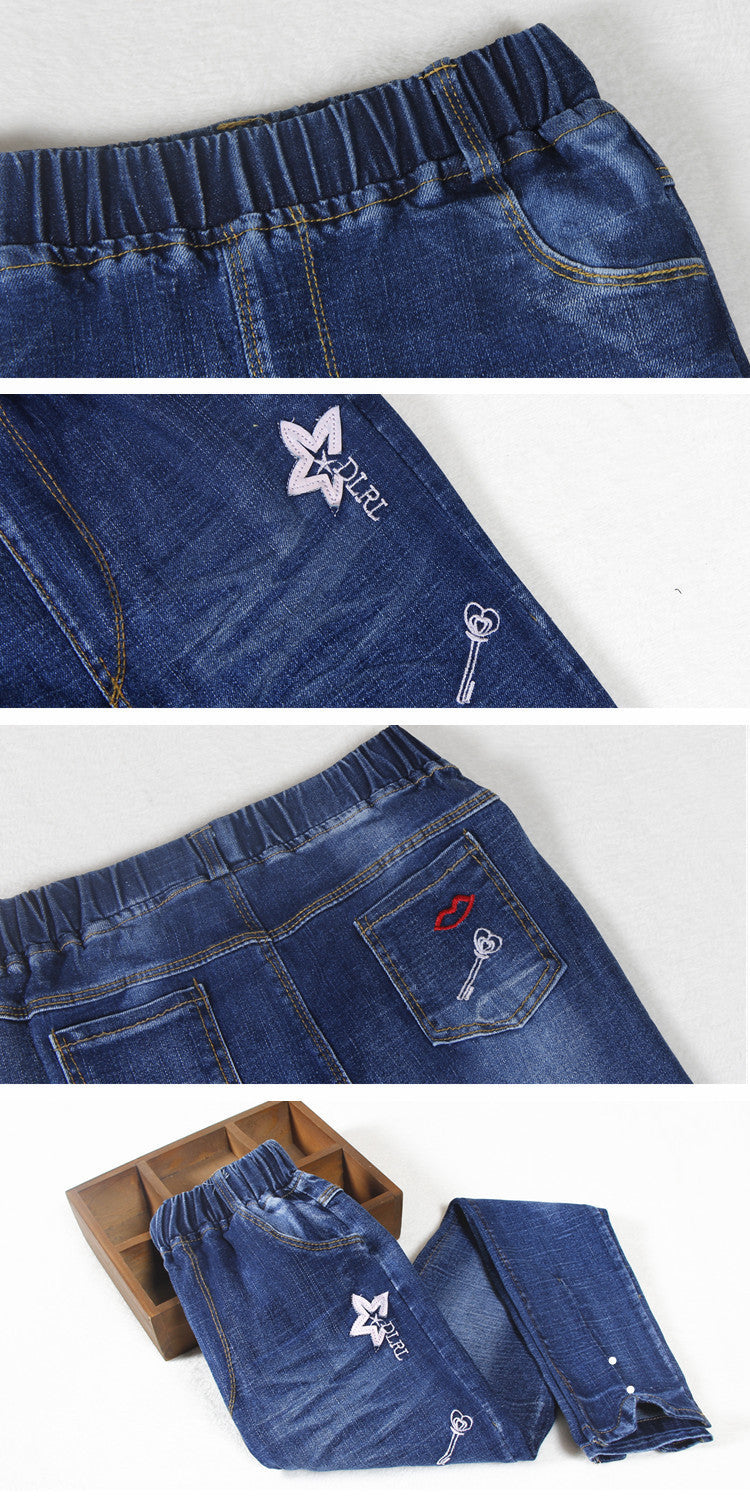Korean Children"s Clothing Girls" Spring New Fashion Five Pointed Star Skinny Jeans Beauty hair & fashionfj