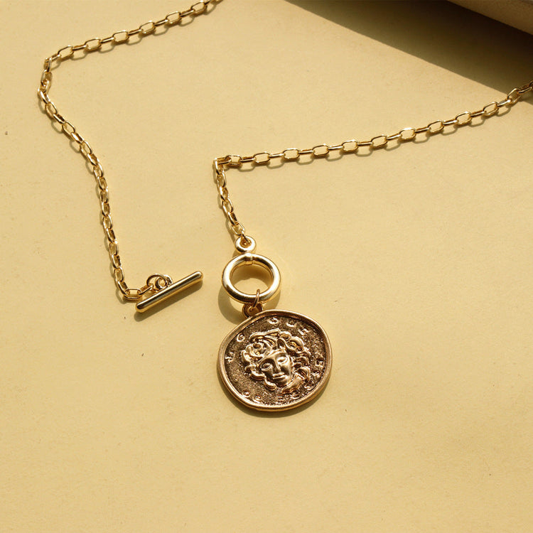 Real Gold Plated Chain Necklace Face Alloy Beauty hair & fashionfj