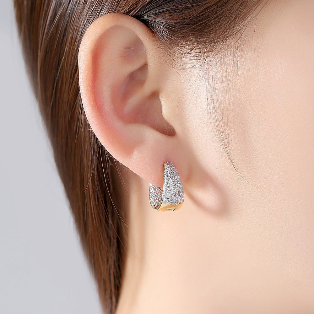 Qiuling Earrings Are Plated With 18K Genuine Gold, Simple European And American Women'S Zircon Earrings, A Hair Substitute Earring Beauty hair & fashionfj