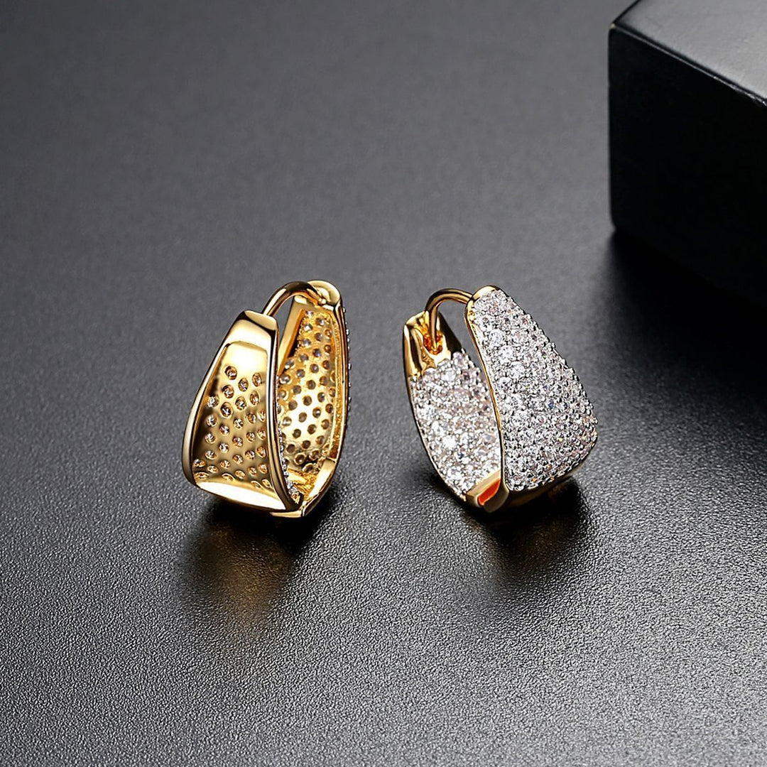 Qiuling Earrings Are Plated With 18K Genuine Gold, Simple European And American Women'S Zircon Earrings, A Hair Substitute Earring Beauty hair & fashionfj