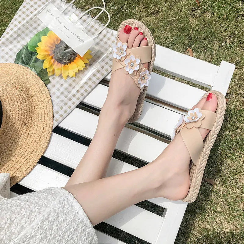 Slippers Wear Ladies Wild Flowers Net Red Lazy Shoes Sandals And Slippers Beauty hair & fashionfj