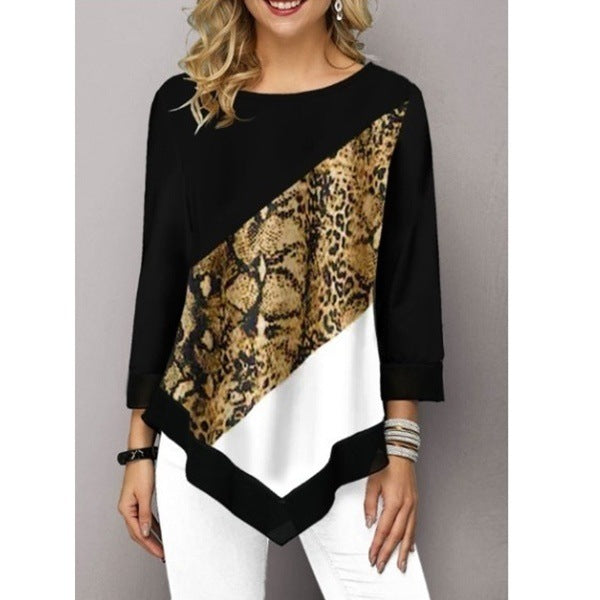 Printed stitching cropped sleeve T-shirt Beauty hair & fashionfj