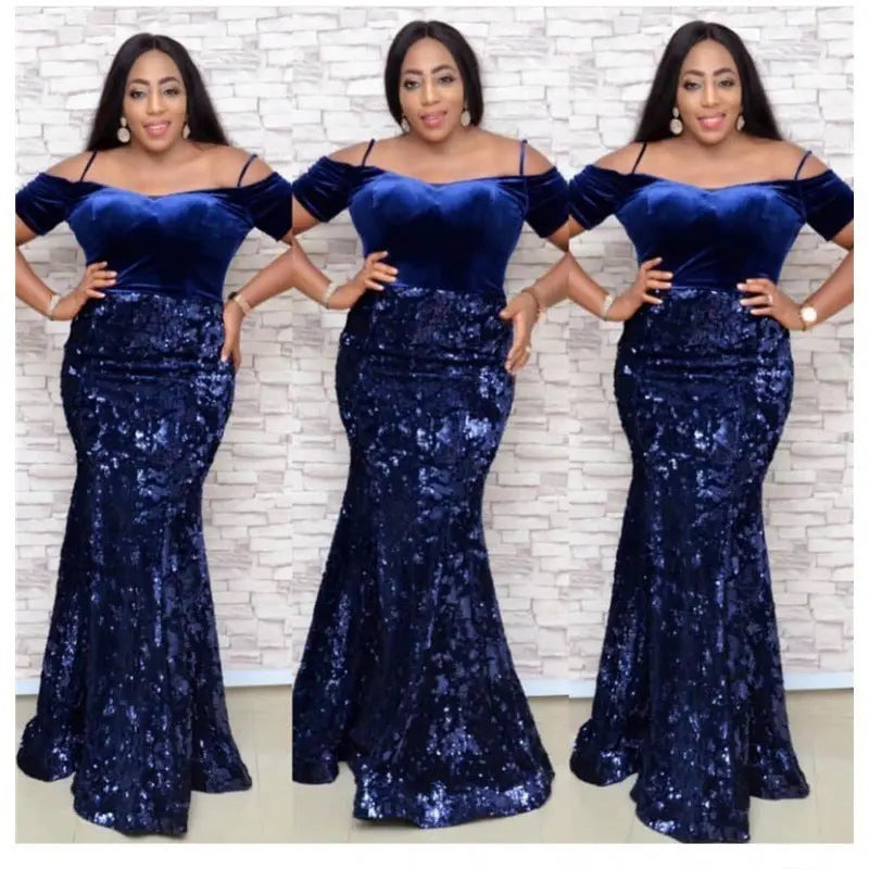 African Fashion Party Dress Sequined Sexy Evening Dresses Beauty hair & fashionfj