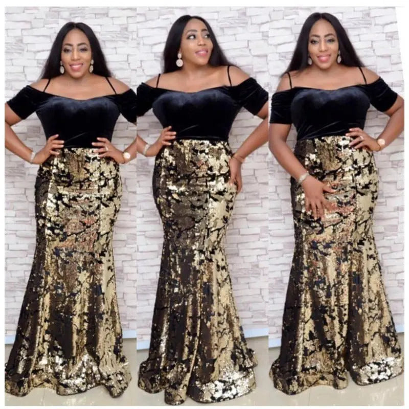 African Fashion Party Dress Sequined Sexy Evening Dresses Beauty hair & fashionfj
