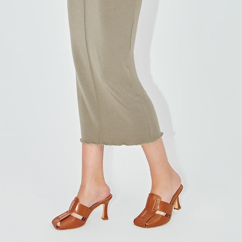 Fashion Woven Shoe Upper Mid Heel Sandals And Slippers Women Beauty hair & fashionfj