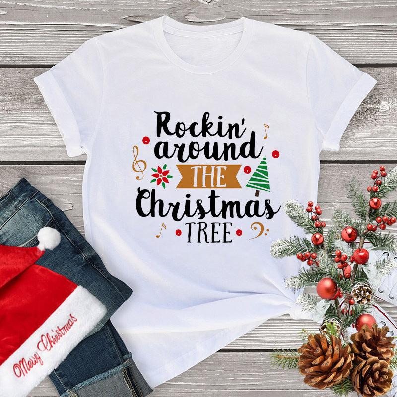 Women's Clothing Fashion Christmas Holiday Party T-shirt Loose Merry Christmas Casual Beauty hair & fashionfj