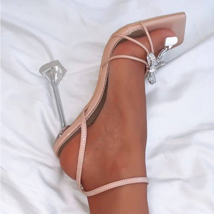Rhinestone Wineglass High Heel Sandals Beauty hair & fashionfj