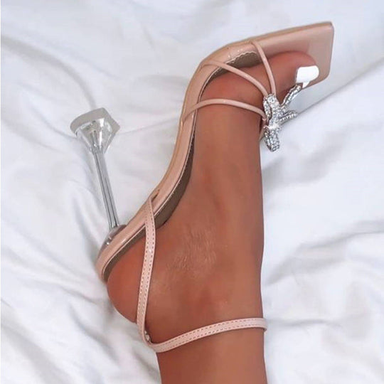 Rhinestone Wineglass High Heel Sandals Beauty hair & fashionfj