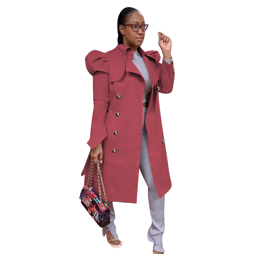 Pure Color All-match Long Trench Coat Women's Clothing