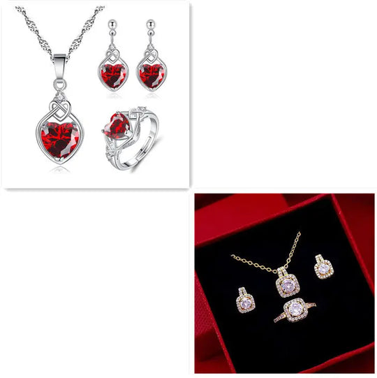 Fashion Jewelry Set Zircon Gem Pendant Chain Choker Necklace For Women Gold Color Stud Earring Statement Wedding Ring Beauty hair & fashionfj
