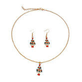 Fashion Simple Oil Dripping Christmas Tree Earrings Necklace Set Women Beauty hair & fashionfj