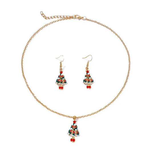 Fashion Simple Oil Dripping Christmas Tree Earrings Necklace Set Women Beauty hair & fashionfj