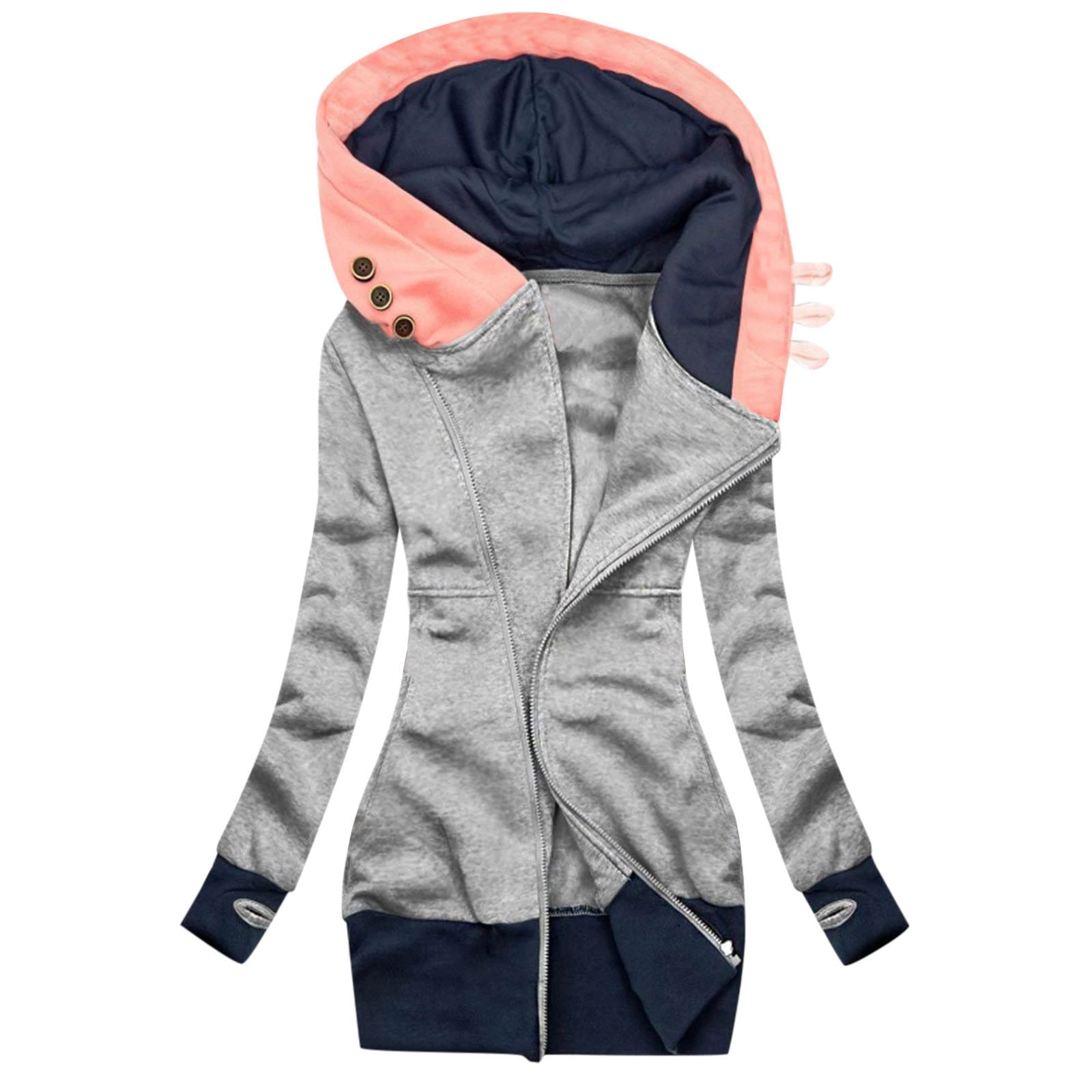 Hooded Long Sleeve Pocket Zip Sweatshirt Beauty hair & fashionfj