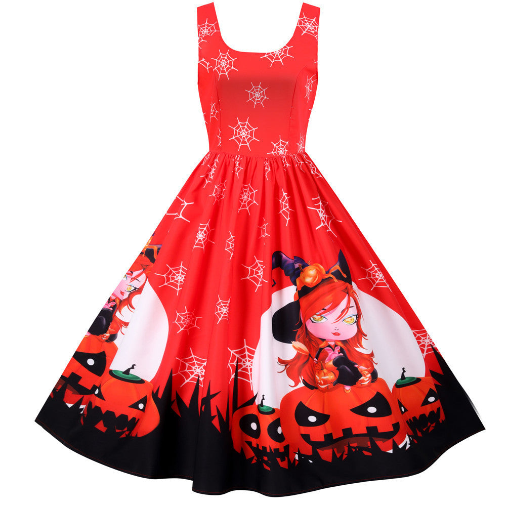 Halloween Rock And Roll Sleeveless Floral Dresses